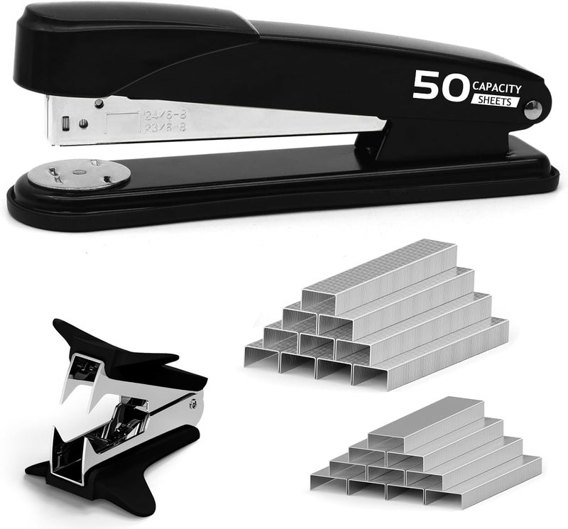 UPSIME Metal Stapler Heavy Duty 50 Sheet Capacity with 2000 Staples and Staple Remover, No Jam, Non-Slip Stapler for Desk, Black Office Supplies for Teacher, Office Clerks - Image 1